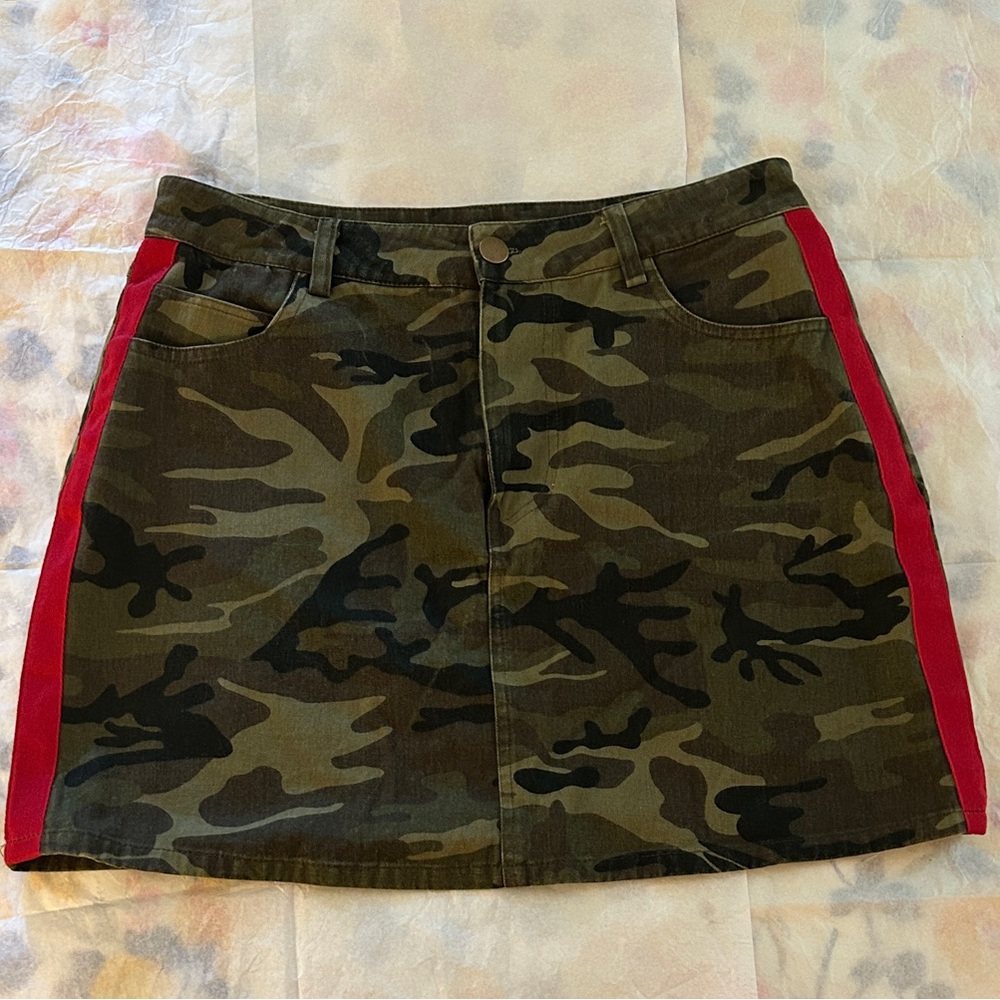 Camouflage Mini Skirt with Red Accents